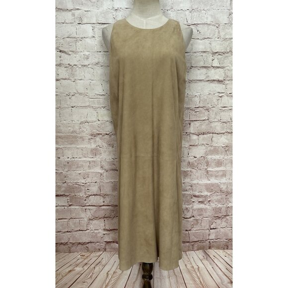 POLO RALPH LAUREN Womens Sleeveless Goat Suede Sheath Dress Palomino Tan Size 14 - Picture 1 of 6